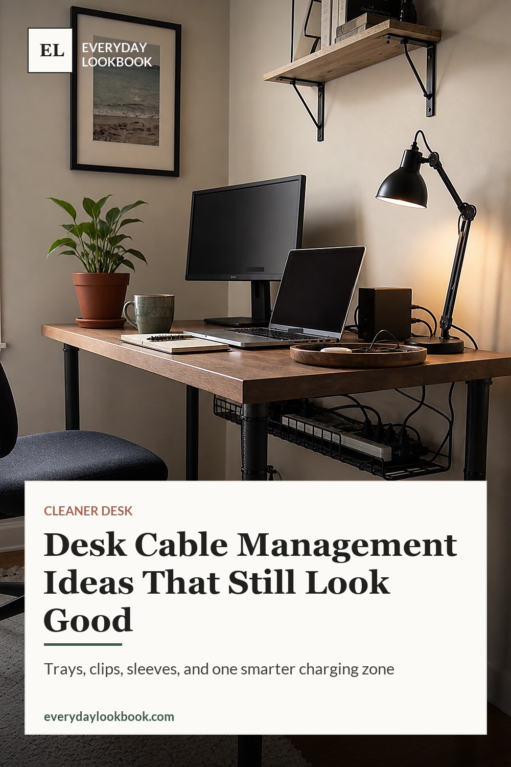 Pinterest graphic for desk cable management ideas