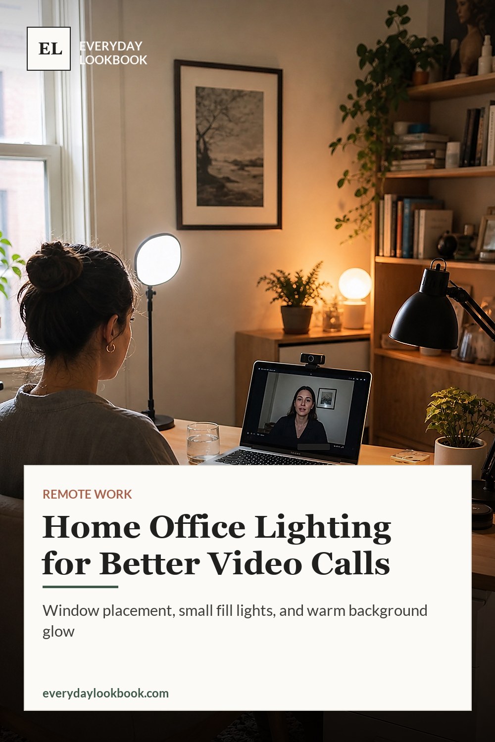 Pinterest graphic for home office lighting for video calls