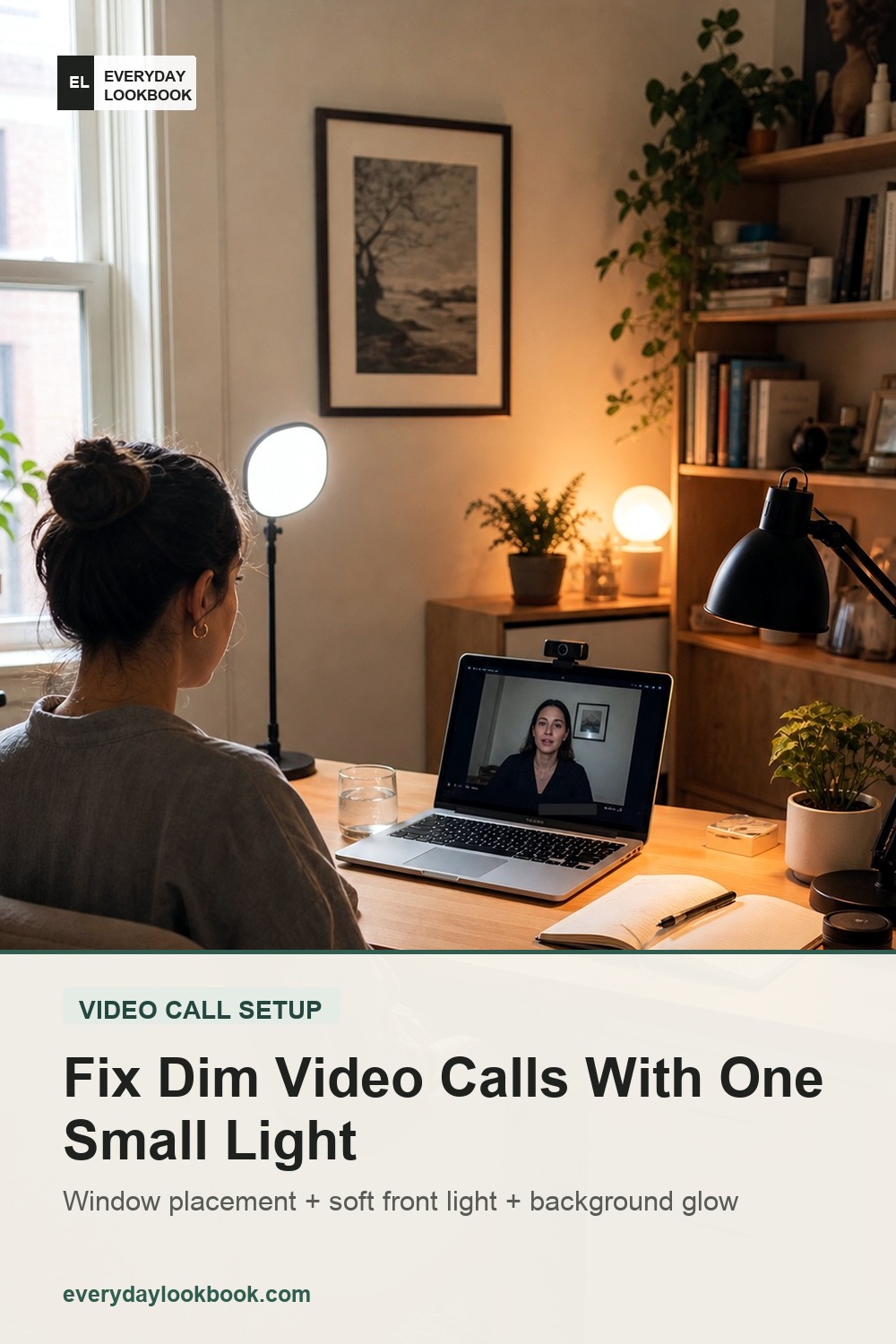 Pinterest graphic for home office lighting for video calls